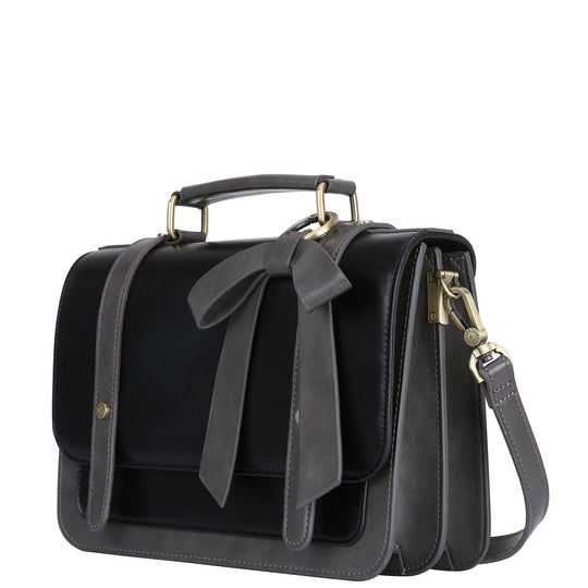 Graceful Bow-Detail Satchel - Timeless Black and Grey