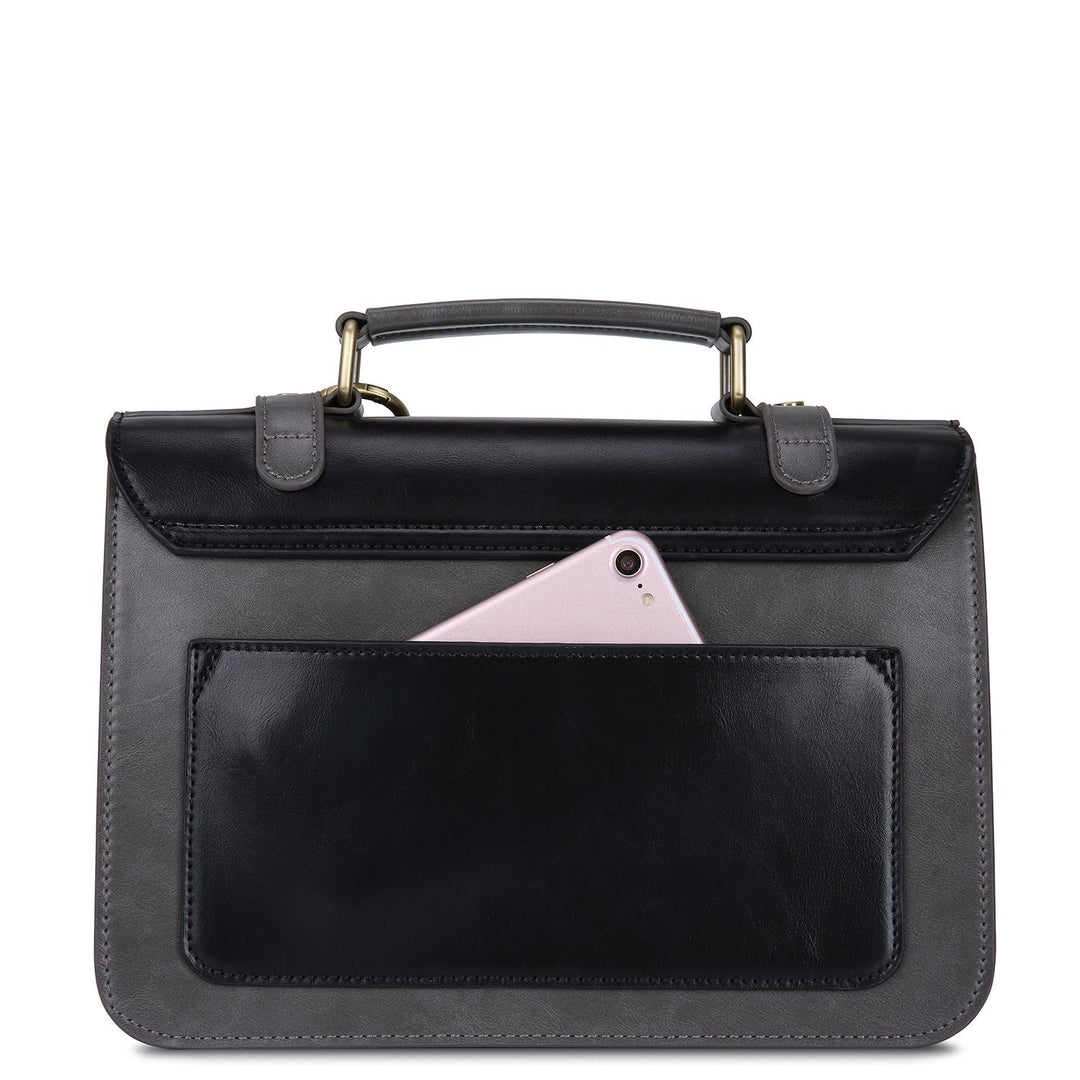 Graceful Bow-Detail Satchel - Timeless Black and Grey