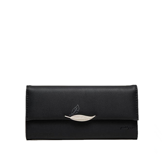 Elegant Leaf-Adorned Trifold Leather Wallet